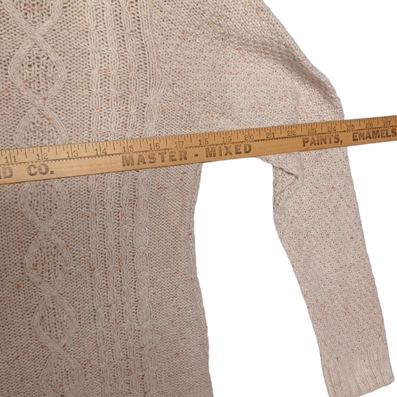 TULLE Colorful Pink Yellow Orange Speckled Print Cream Knit Long Sleeve Sweater - Picture 7 of 7